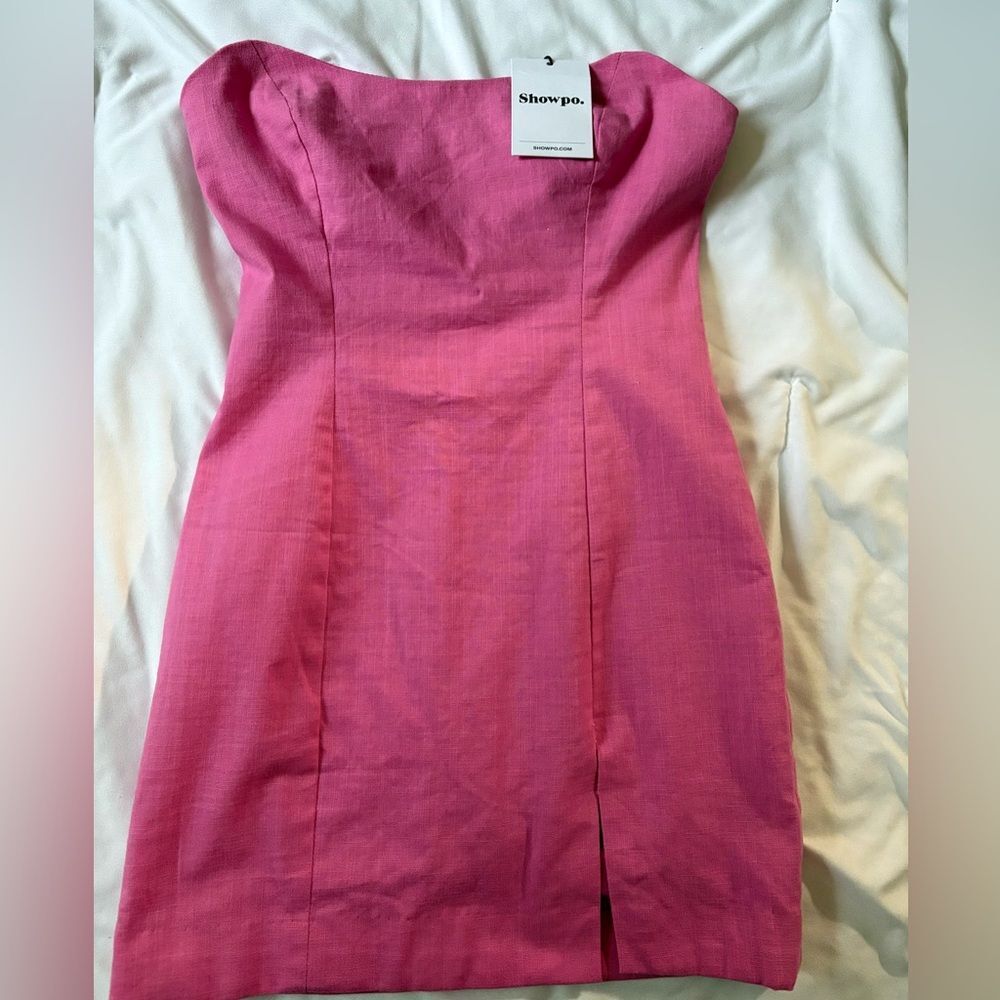 Showpo Pink Linen Strapless Mini Dress NWT AU4 US0 Summer